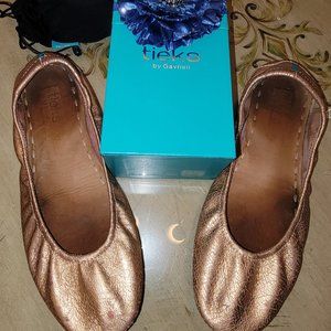 Rose Gold Glam Metallic Tieks, Size 10-Box, Flower & Bag-Used, Great Condition!